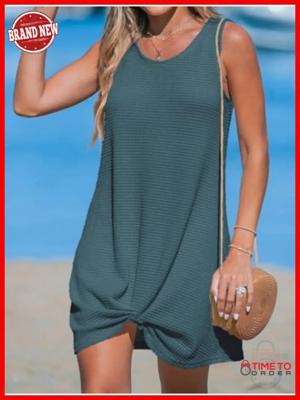 Sleeveless Waffle Knit Swimsuit Coverup Mini Dress
